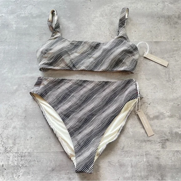 NWT Everlane Two Piece Bikini Swim Suit Black White Stripe Medium - Picture 1 of 6